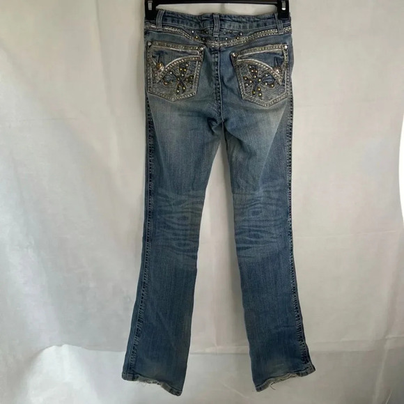Rock 47 by Wrangler Low Rise Y2k Embellished Bootcut Denim Blue Jeans Sz 30/34 - Picture 2 of 10